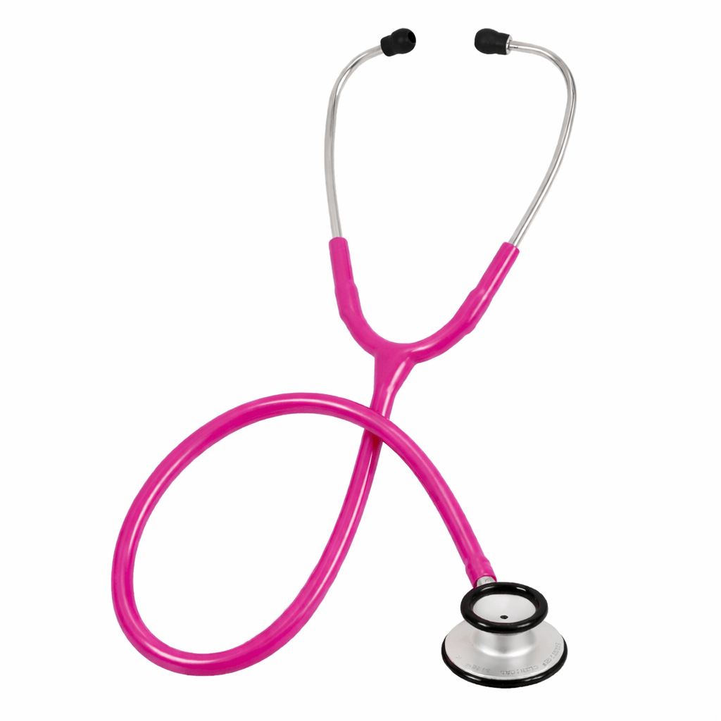 Pink stethoscope on a white background - okotoks hc pharmacy