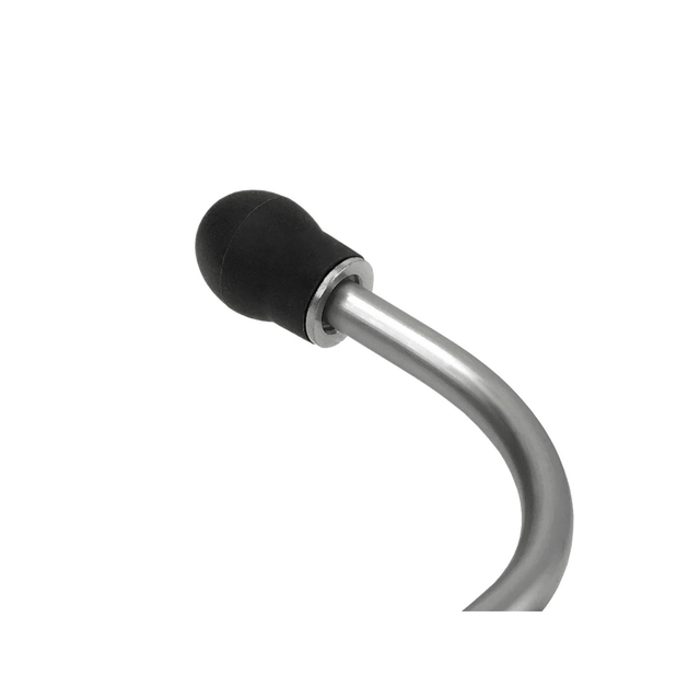 Metallic curved tool with black rubber handle on a white background - okotoks hc pharmacy