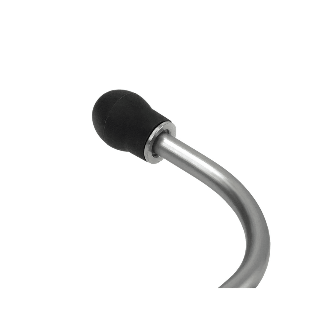 Metallic curved tool with black rubber handle on a white background - okotoks hc pharmacy