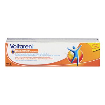 Box of Voltaren gel for back and muscle pain on a white background - Okotoks HC Pharmacy