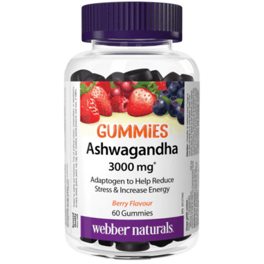 Bottle of Webber Naturals Ashwagandha gummies on a white background - okotoks hc pharmacy