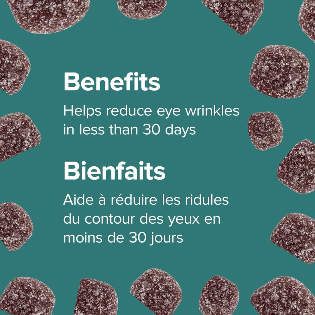 Product packaging with text about eye wrinkle reduction on a teal background - okotoks hc pharmacy