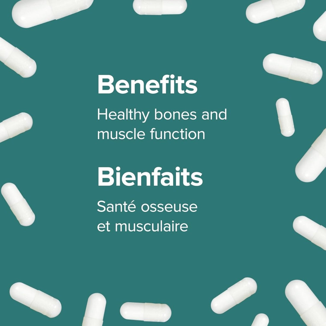 White capsules on a teal background with text about health benefits. - okotoks hc pharmacy