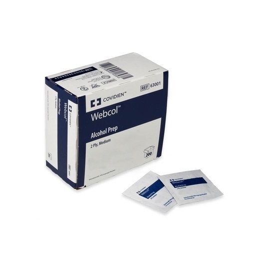 Box of Webcol Alcohol Prep with two packets on a white background - okotoks hc pharmacy