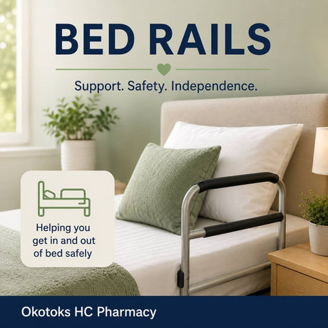 Bedroom with a safety bed rail demonstrating how bed rails can improve safety, support, and independence when getting in and out of bed