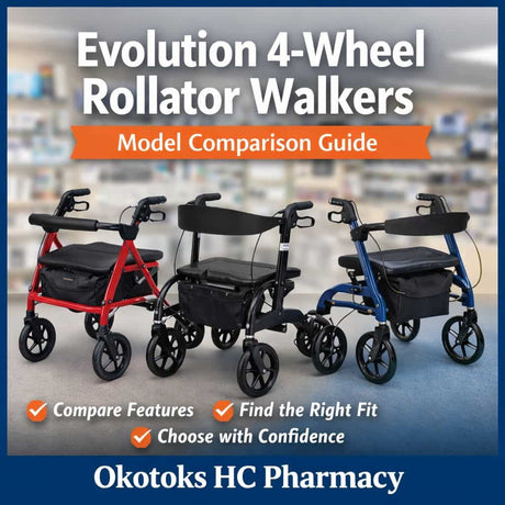 Evolution 4-wheel rollator walkers comparison guide showing different walker models