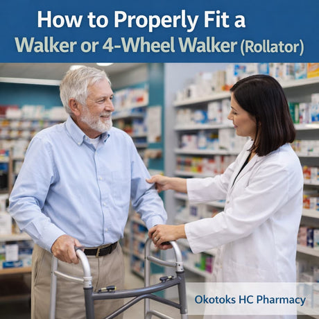 How to Properly Fit a Walker or 4-Wheel Walker (Rollator) - Okotoks HC Pharmacy
