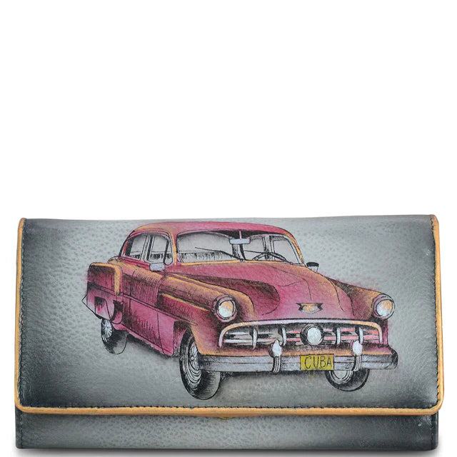 Wallet with a vintage car design on a white background - okotoks hc pharmacy