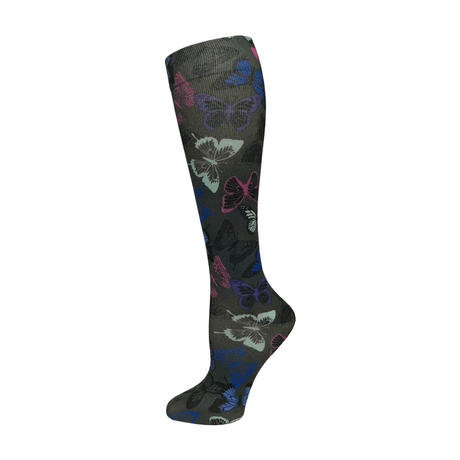 Knee-high sock with butterfly pattern on a white background - okotoks hc pharmacy