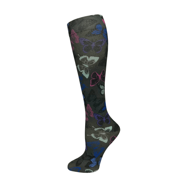Knee-high sock with butterfly pattern on a white background - okotoks hc pharmacy