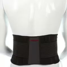 Black waist support belt on a mannequin with visible brand name.  - okotoks hc pharmacy