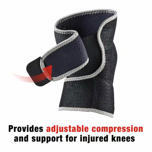Knee brace with adjustable compression and support for injured knees on a white background - okotoks hc pharmacy