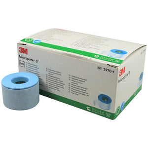 Box of 3M Micropore S medical tape with a roll of tape on a white background - okotoks hc pharmacy