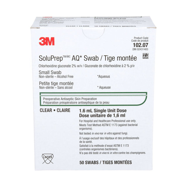 Box of 3M SoluPrep AQ Swab on a white background - okotoks hc pharmacy