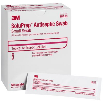 3M SoluPrep Antiseptic Swab packaging on a white background - okotoks hc pharmacy