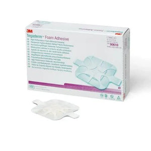 Box of Tegaderm foam adhesive with a sample pad on a white background - okotoks hc pharmacy