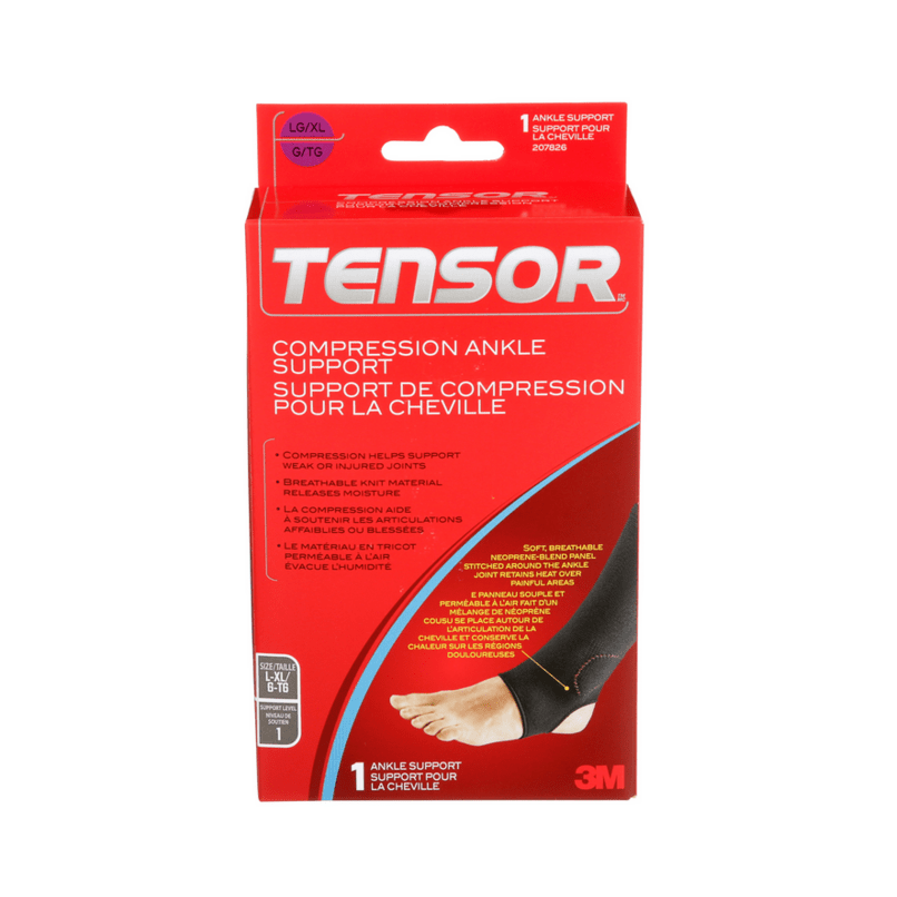 Tensor compression ankle support packaging with red and white design - okotoks hc pharmacy
