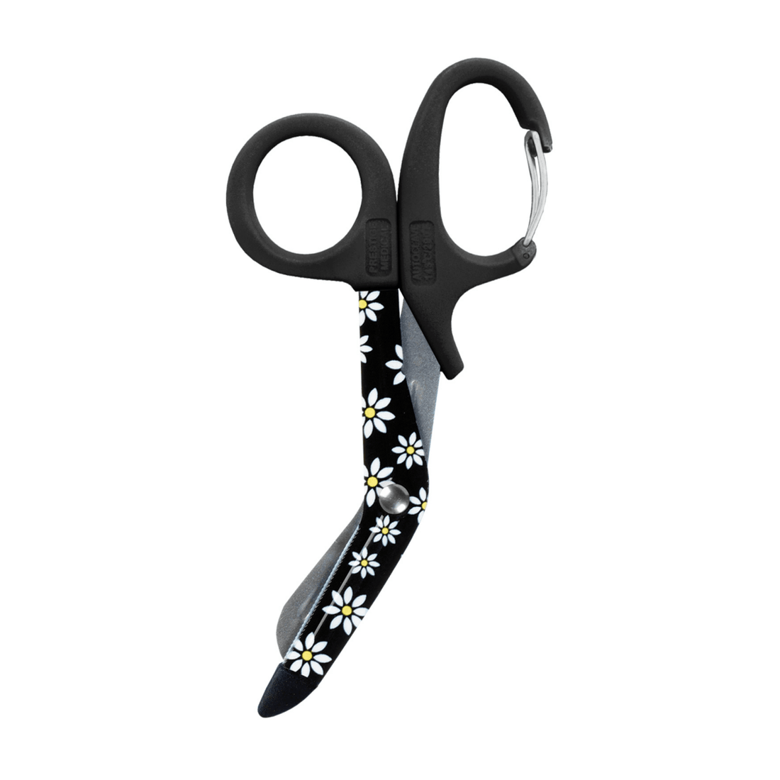Black scissors with floral pattern on a white background - okotoks hc pharmacy