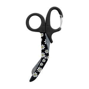 Black scissors with floral pattern on a white background - okotoks hc pharmacy