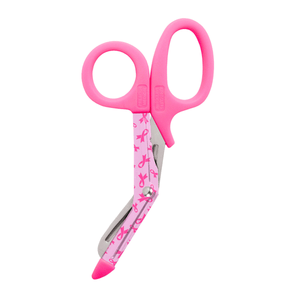 Pink scissors with a floral pattern on a white background - okotoks hc pharmacy