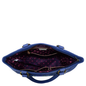 Blue handbag with a purple interior on a white background - okotoks hc pharmacy