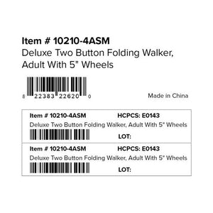 DRIVE DELUXE FOLDING WALKER 2 BUTTON W/5" WHEELS - #shop_name
