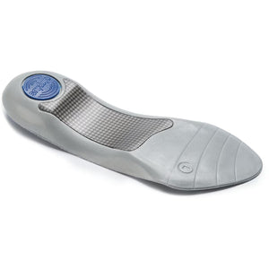Gray shoe insole with a blue logo on a white background - okotoks hc pharmacy