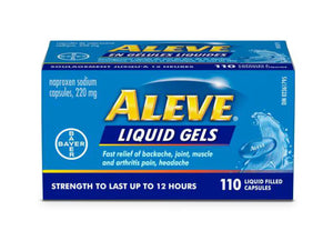Box of Aleve Liquid Gels on a white background - okotoks hc pharmacy