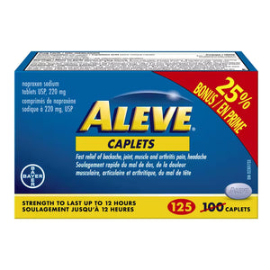 Box of Aleve caplets with blue and red design - okotoks hc pharmacy