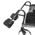 Black and silver walker with footrests on a white background - okotoks hc pharmacy