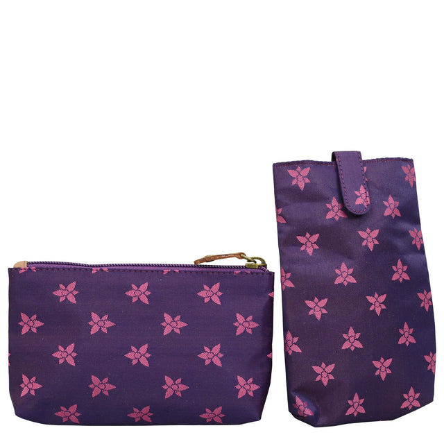 Purple pouch with pink floral pattern on a white background - okotoks hc pharmacy