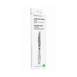 Packaged weighted utensil knife with BIOS living branding on a white background - okotoks hc pharmacy