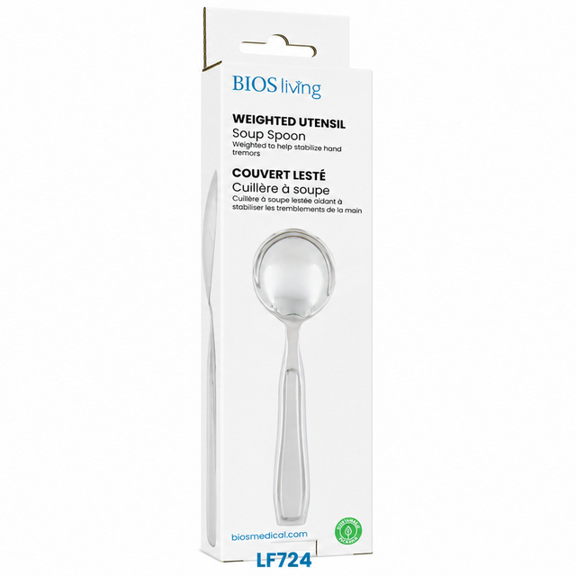 Stainless steel spoon with a visible brand logo on a white background - okotoks hc pharmacy