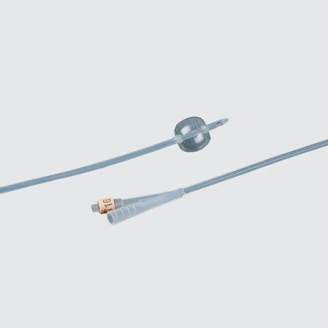Two translucent medical catheters with clear plastic connectors and a small copper-colored band labeled '3C' on a light gray background. - okotoks hc pharmacy