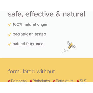 Product label highlighting safety, effectiveness, and natural ingredients with a bee icon. - okotoks hc pharmacy