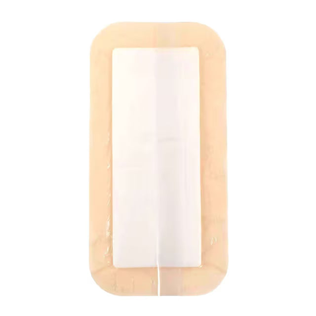 Rectangular adhesive patch with a white center on a beige border against a white background - okotoks hc pharmacy