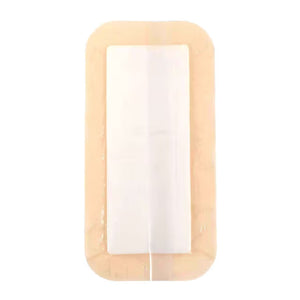 Rectangular adhesive patch with a white center on a beige border against a white background - okotoks hc pharmacy