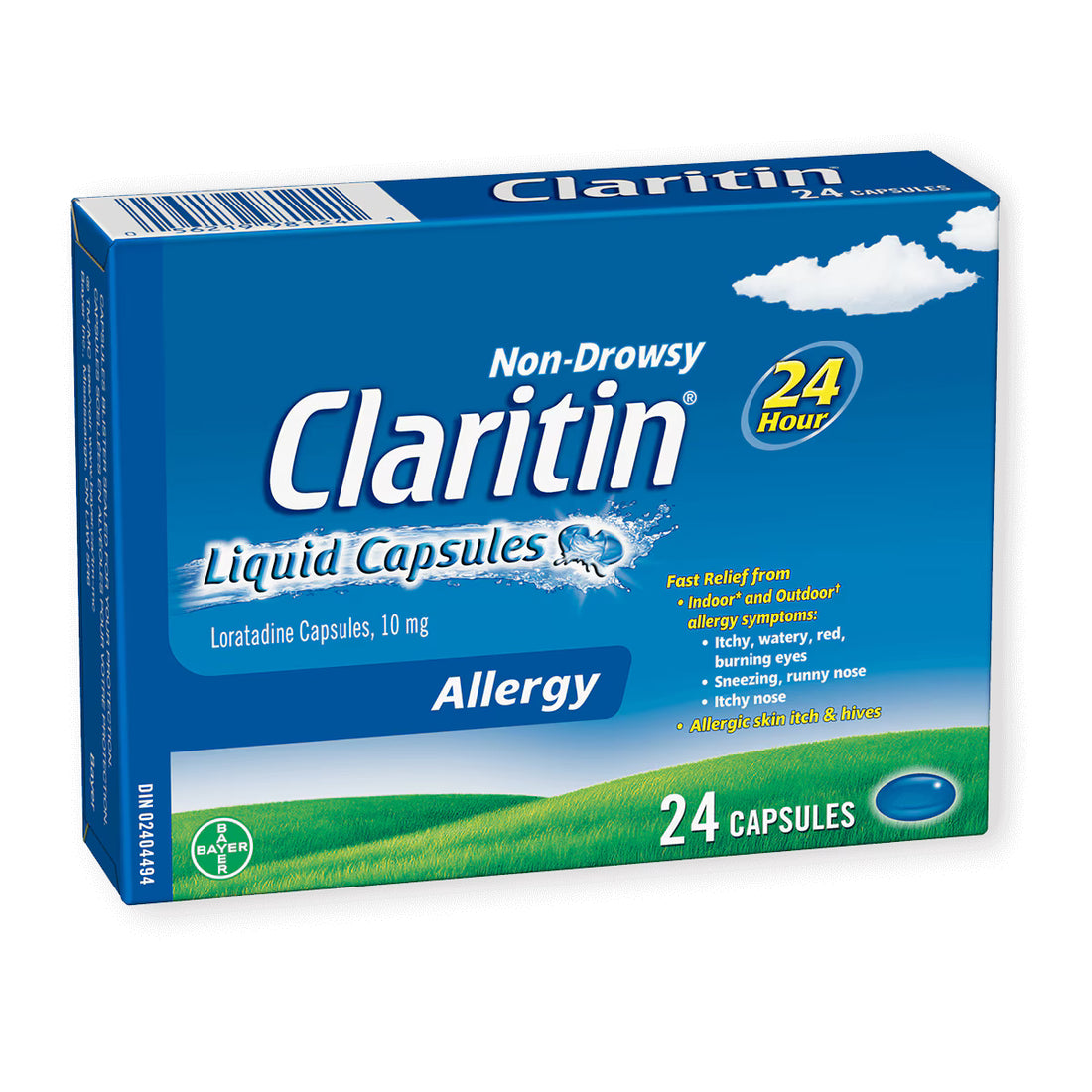 Box of Claritin Non-Drowsy Liquid Capsules on a white background - okotoks hc pharmacy