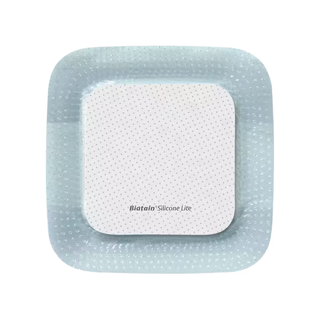 Square medical dressing with Biatain branding on a white background - okotoks hc pharmacy