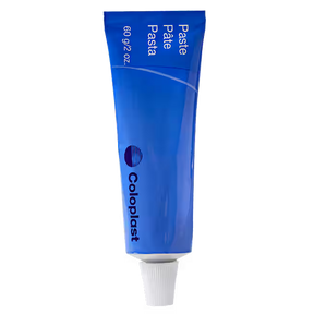 Blue tube of Coloplast paste on a white background - okotoks hc pharmacy