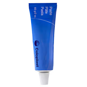 Blue tube of Coloplast paste on a white background - okotoks hc pharmacy