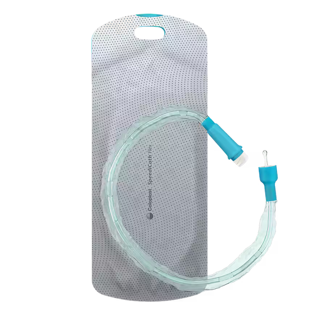 Clear plastic tube with blue handle on a white background - okotoks hc pharmacy