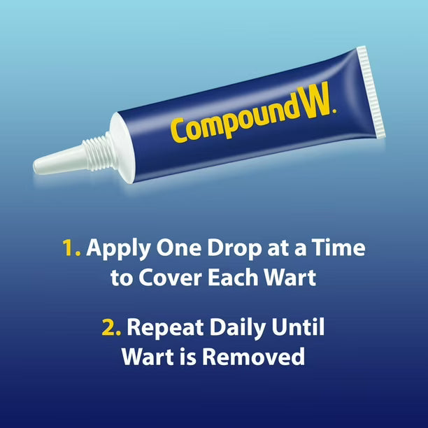 Compound W wart removal cream tube with application instructions on a blue background - okotoks hc pharmacy