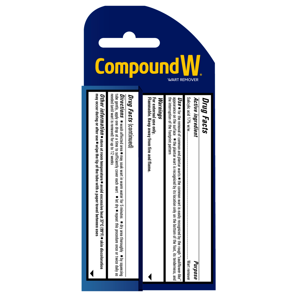 Compound W wart remover packaging with blue and yellow design on a white background - okotoks hc pharmacy