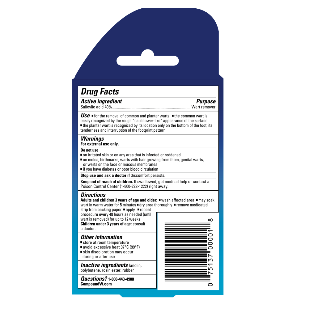 Drug facts label on a blue backing with text and a barcode. - okotoks hc pharmacy