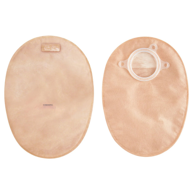 Two beige ostomy bags on a white background - okotoks hc pharmacy