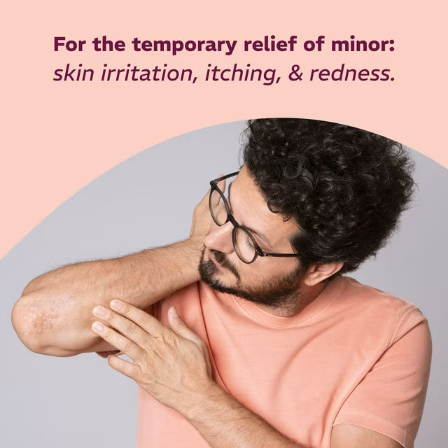 Man with skin irritation on arm against a pink background - okotoks hc pharmacy