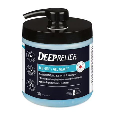Deep Relief ice gel container with black lid on a white background - okotoks hc pharmacy