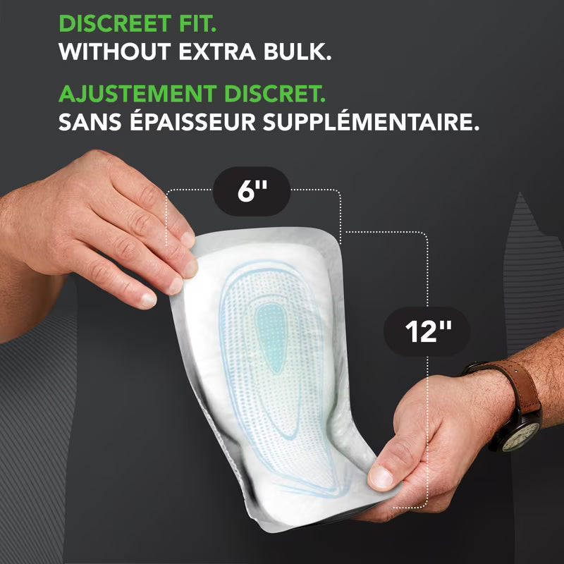 incontinence pad with measurement details held by a person against a black background - okotoks hc pharmacy