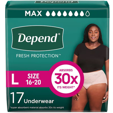Depend Incontinence Underwear for Women - Maximum Absorbency large 17 pack - okotoks hc pharmacy